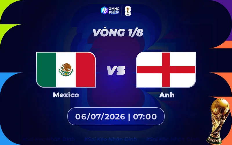 Soi kèo Mexico vs Anh 07h00 ngày 06/07/2026 - World Cup 2026
