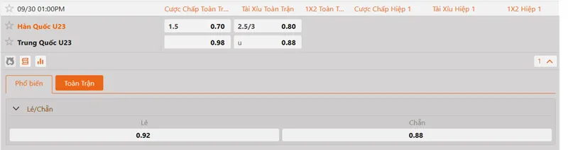 Soi kèo U23 Hàn Quốc vs U23 Trung Quốc 13h00 ngày 30/09/2026 - ASIAD 2026 2 Bảng kèo nhà cái sớm trận U23 Hàn Quốc vs U23 Trung Quốc