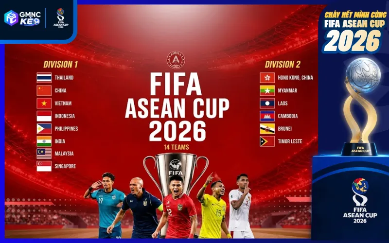 FIFA ASEAN Cup 2026 gồm 14 đội tuyển tranh tài tại hai hạng đấu Division 1 và 2 