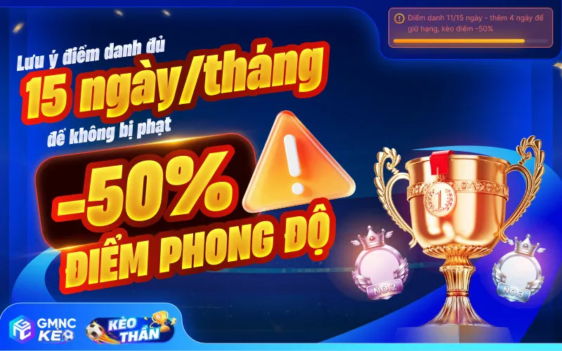 KÈO THẦN GMNC: SÂN CHƠI SOI KÈO ĐUA TOP NHẬN THƯỞNG MỖI THÁNG 11 Lưu ý điểm danh đủ 15 ngày/tháng để không bị phạt trừ 50% Điểm Phong Độ